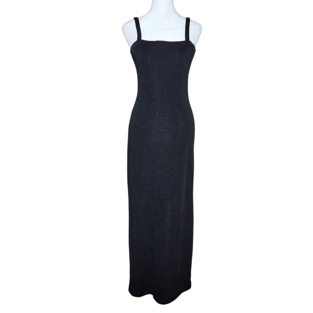 Vintage 90s Poetry Black Silver Sparkle Glitter Maxi Dress M Prom Whimsigoth
